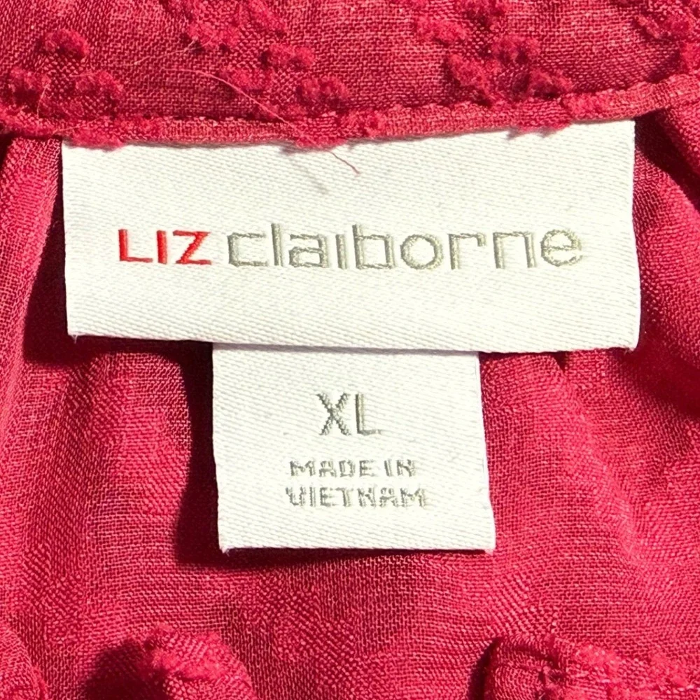 Liz Claiborne Fushia Chevron Ruffle Neck Flutter Sleeve Sheer Blouse XL - Picture 3 of 11